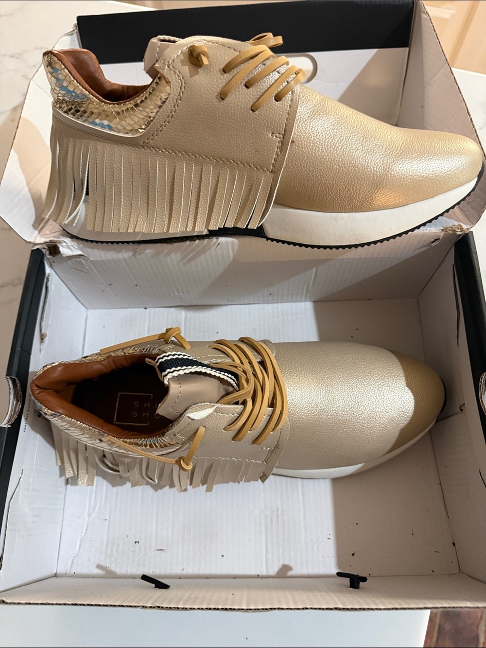 ShuShop Metallic Gold Fringe Athletic Sneakers